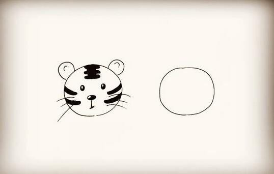 用圆形画动物老虎和熊猫头像简笔画