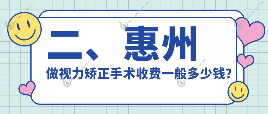 二、惠州做视力矫正手术收费一般多少钱？明康8780、希玛林顺潮9680、雷诺眼科连锁11250