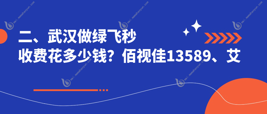 二、武汉做绿飞秒收费花多少钱？佰视佳13589、艾格15689、爱尔眼科14158