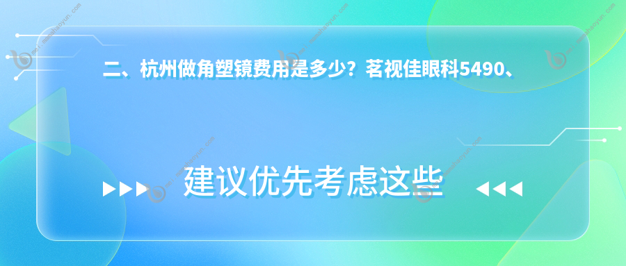 二、杭州做角塑镜费用是多少？茗视佳眼科5490、黑马眼科4790、太学4869