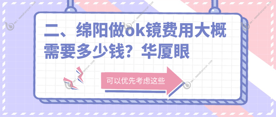 二、绵阳做ok镜费用大概需要多少钱？华厦眼科5088、华厦4580、4550